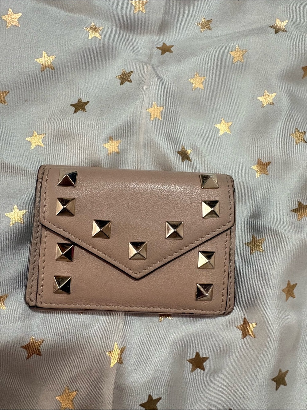 Studded Envelope Card Wallet in Taupe